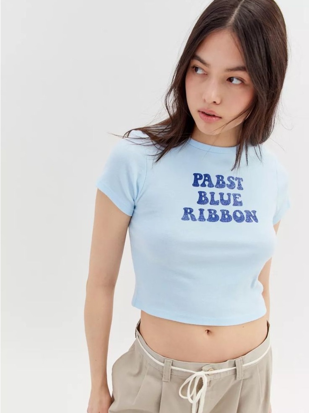 Pabst Blue Ribbon Beer Baby Tee Light Blue Urban Outfitters